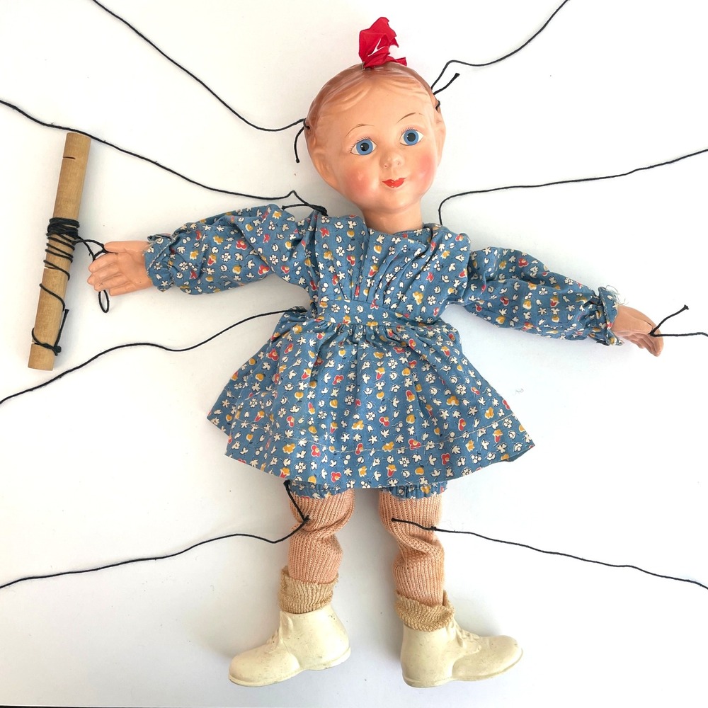 Vintage Antique 30s Effanbee Emily Ann Marionette Puppet Girl Wooden Control 12"